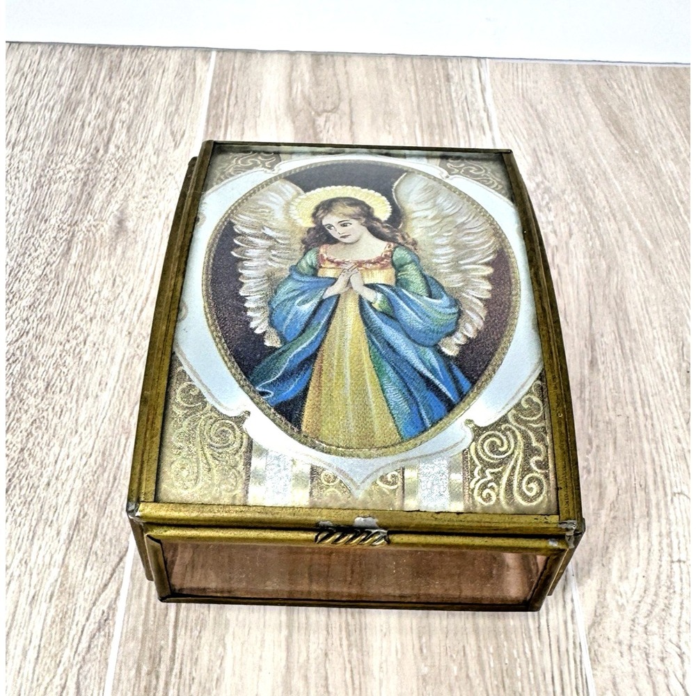 Via Vermont Angel Trinket Box 1993 Thomas Kathy Collection Glass Jewelry Box